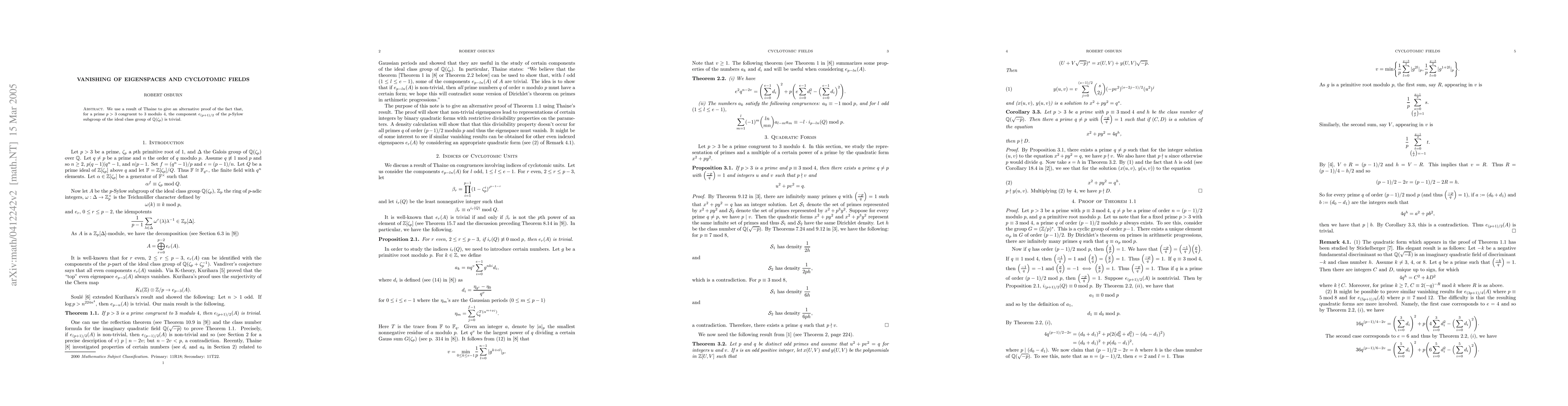 Thumbnail for Vanishing of eigenspaces and cyclotomic fields