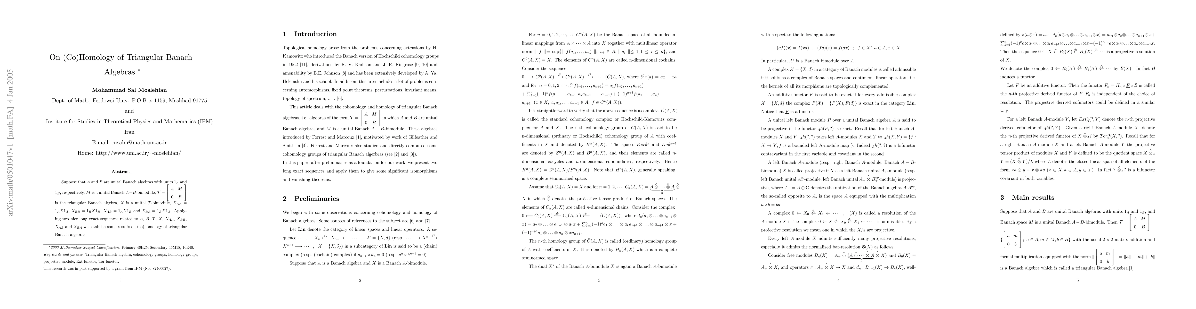 Thumbnail for On (Co)Homology of Triangular Banach Algebras