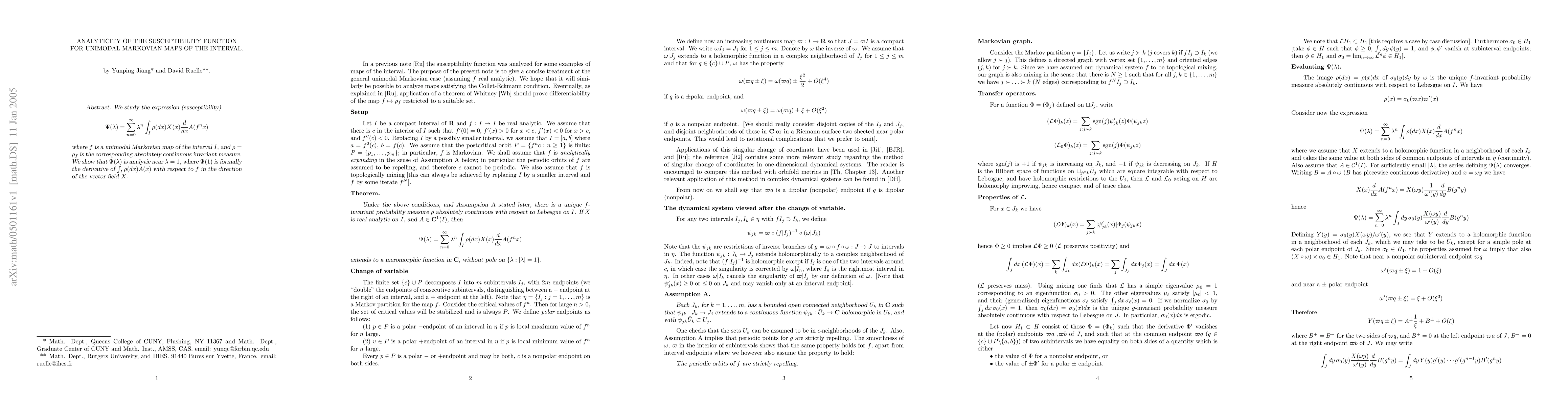 Thumbnail for Analyticity of the Susceptibility Function for Unimodal Markovian Maps
  of the Interval