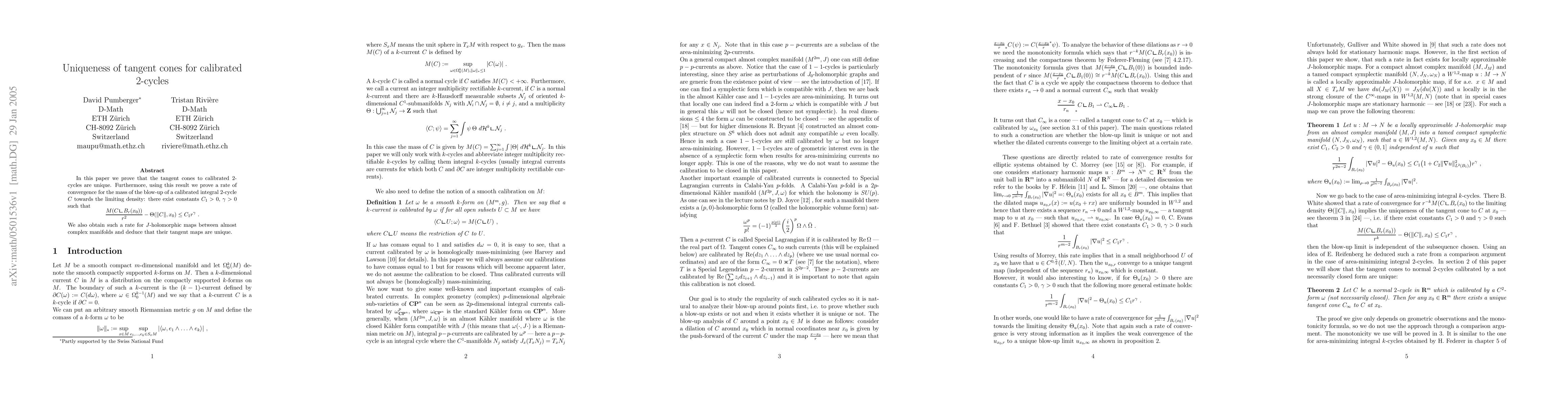 Thumbnail for Uniqueness of tangent cones for calibrated 2-cycles
