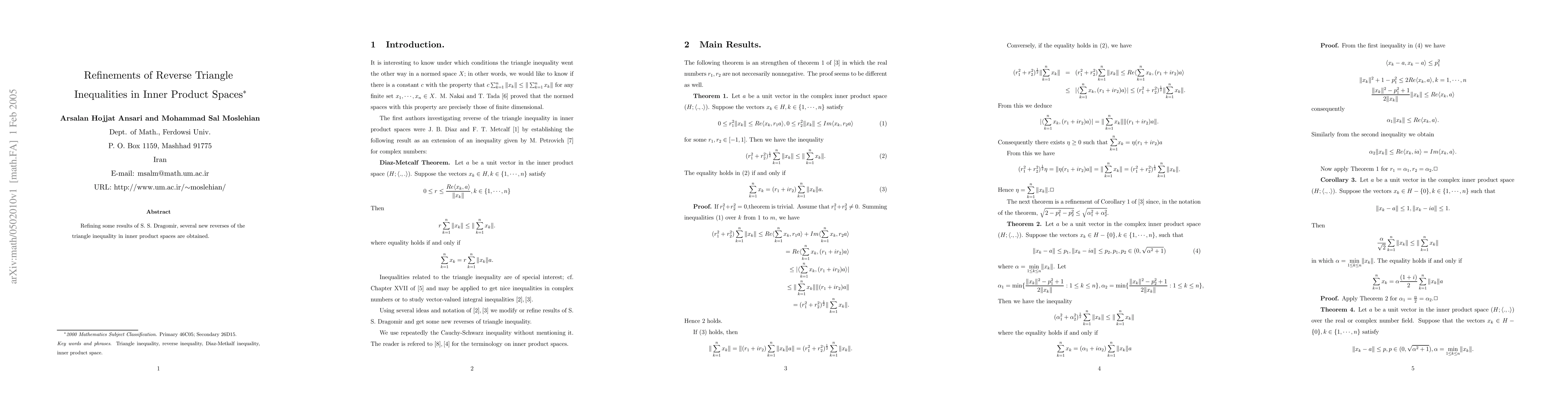 Thumbnail for Refinements of Reverse Triangle Inequalities in Inner Product Spaces