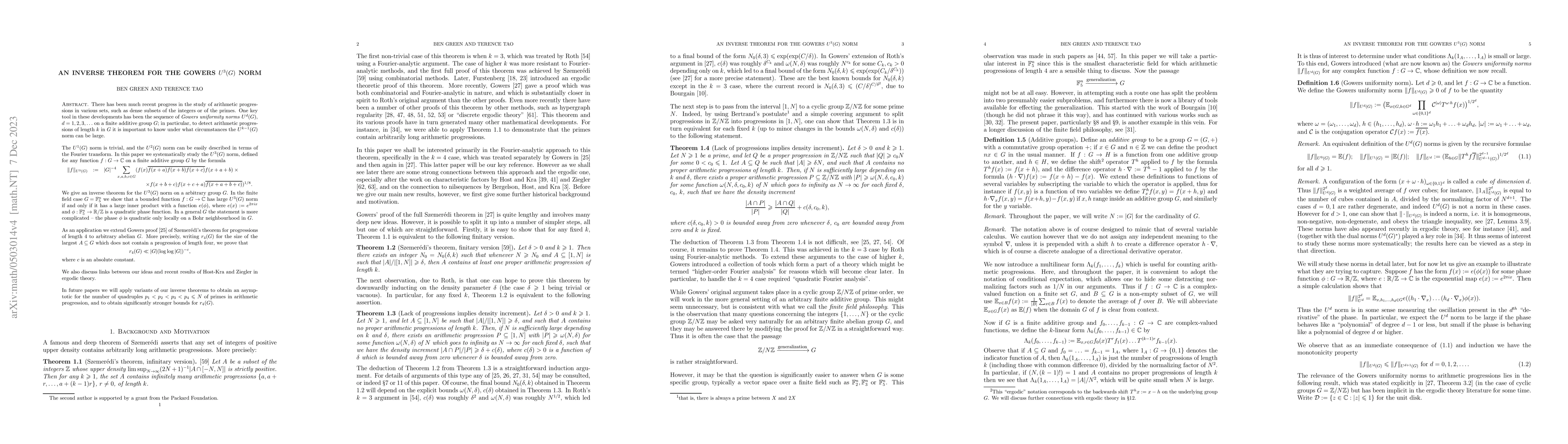Thumbnail for An inverse theorem for the Gowers U^3 norm