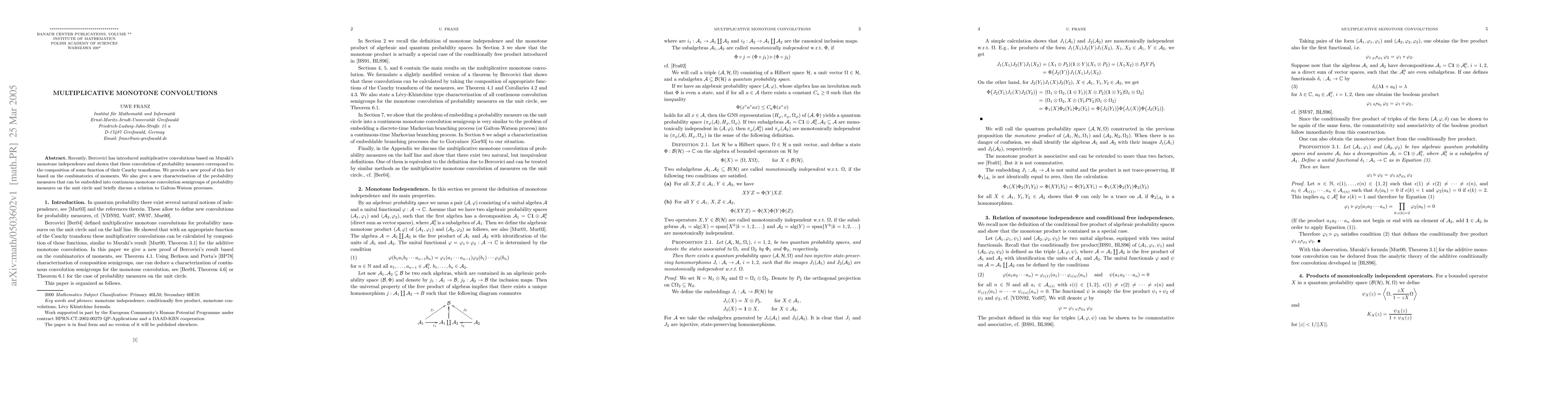 Thumbnail for Multiplicative monotone convolutions