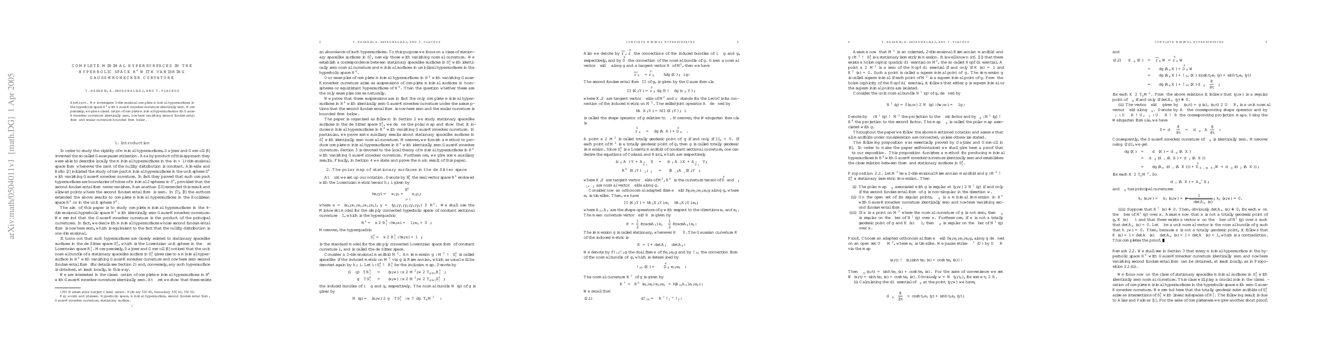 Thumbnail for Complete minimal hypersurfaces in the hyperbolic space $\mathbb{H}^4$
  with vanishing Gauss-Kronecker curvature