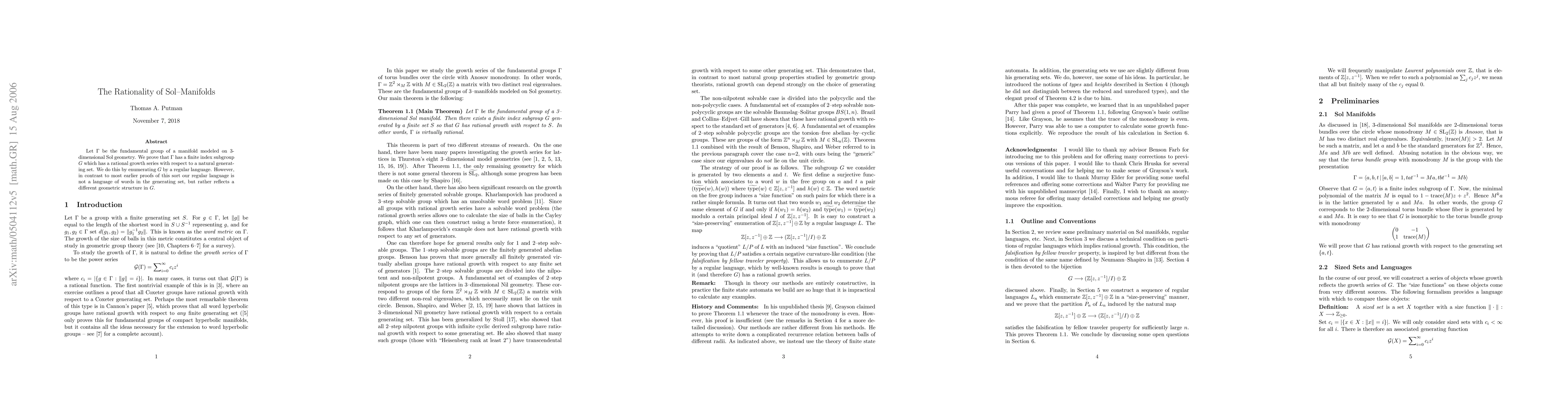 Thumbnail for The rationality of Sol manifolds