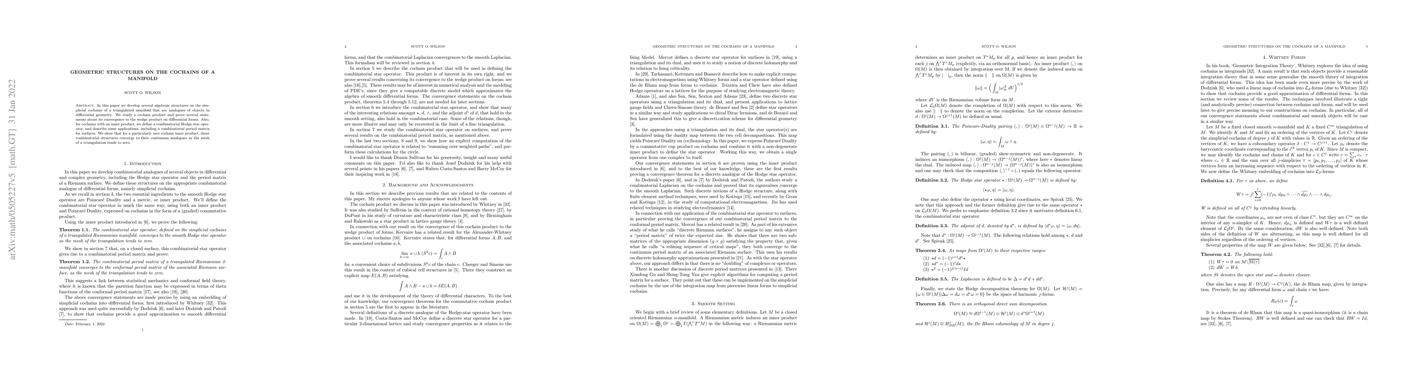 Thumbnail for Geometric Structures on the Cochains of a Manifold