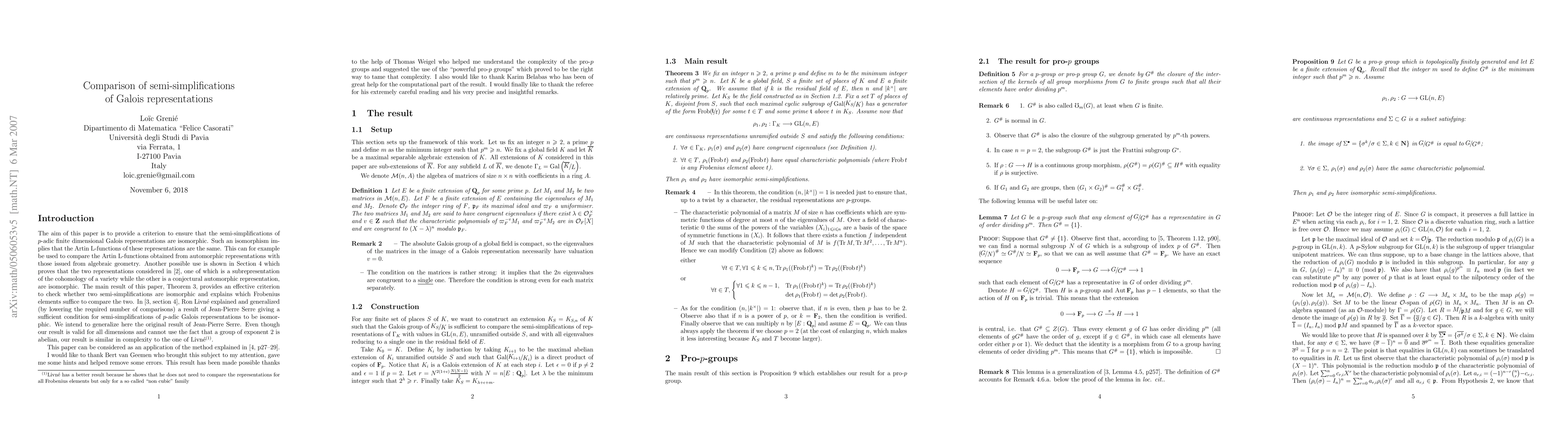 Thumbnail for Comparison of semi-simplifications of Galois representations