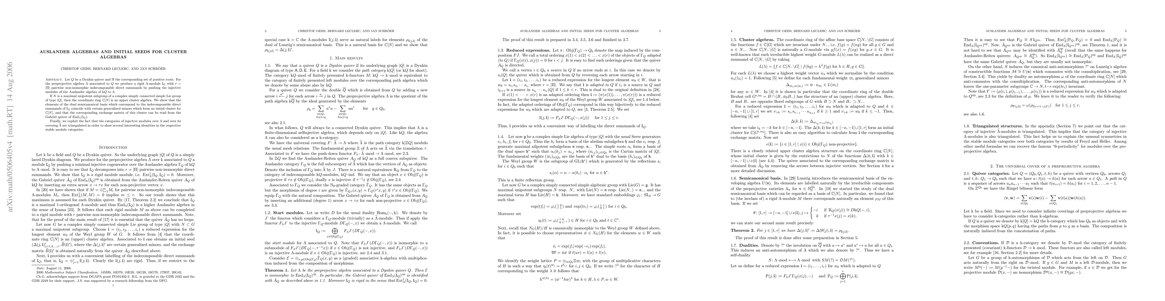 Thumbnail for Auslander algebras and initial seeds for cluster algebras