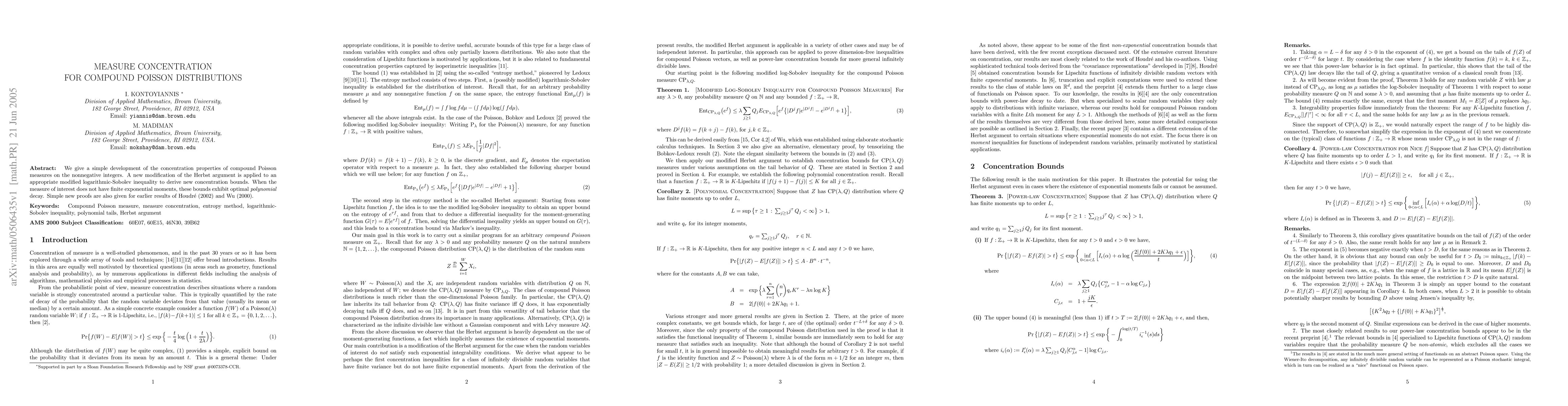 Thumbnail for Measure Concentration for Compound Poisson Distributions