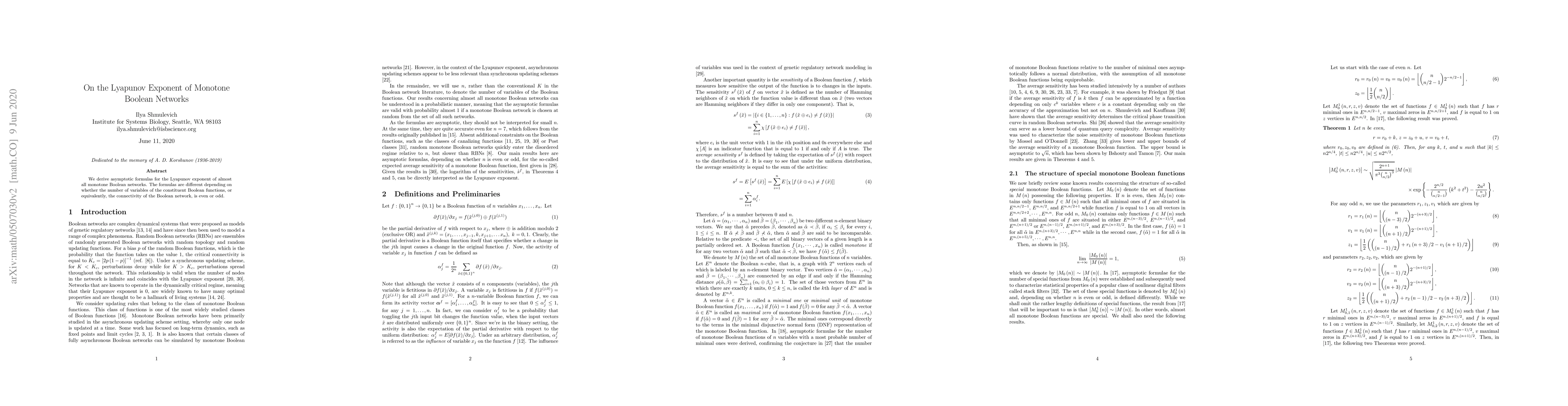 Thumbnail for On the Lyapunov Exponent of Monotone Boolean Networks