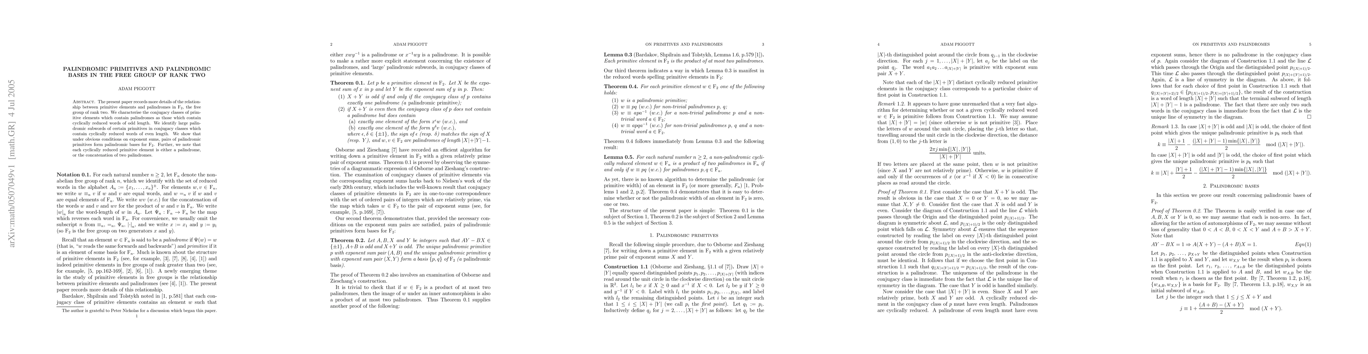 Thumbnail for Palindromic primitives and palindromic bases in the free group of rank
  two