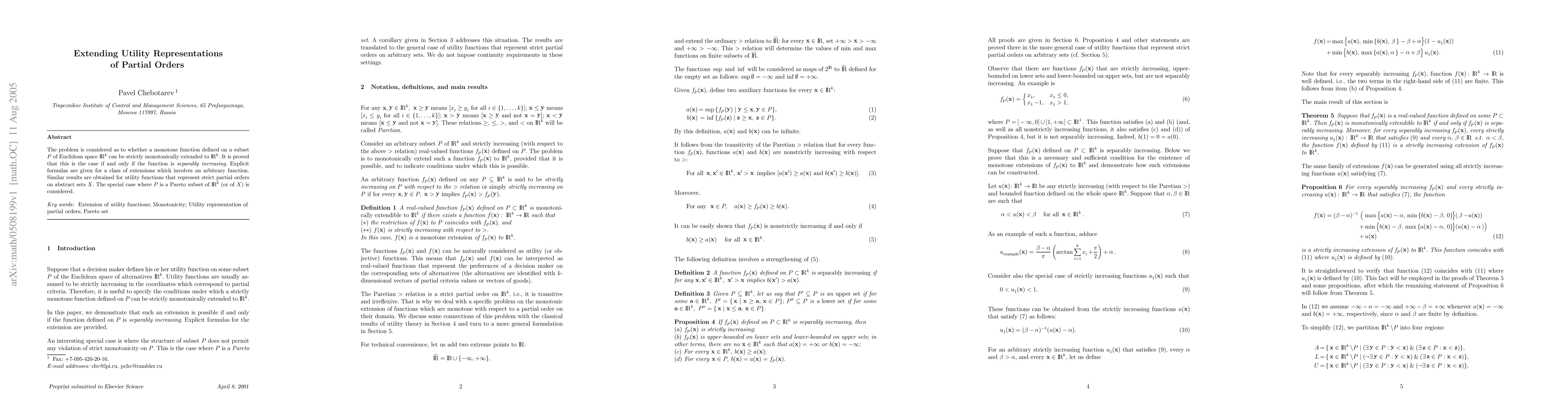Thumbnail for Extending Utility Representations of Partial Orders