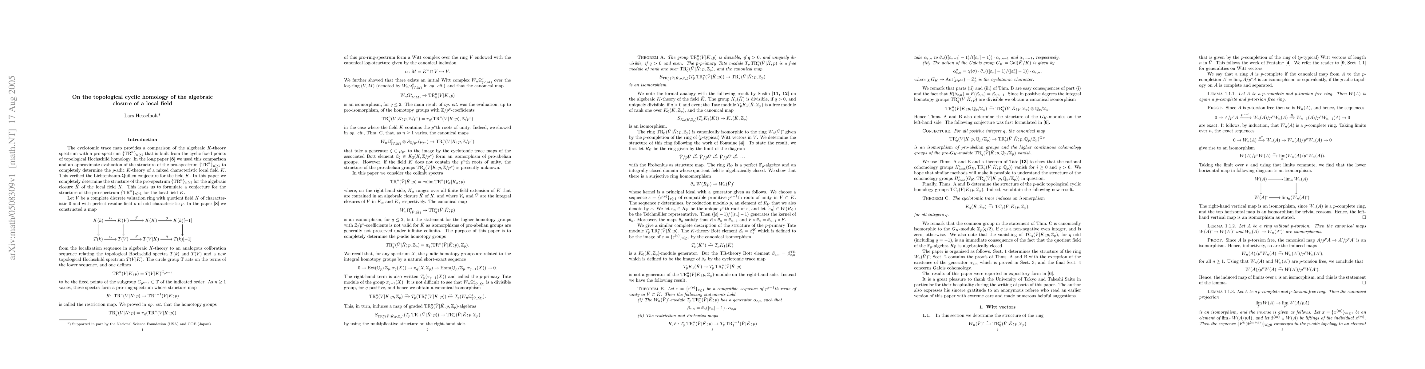 Thumbnail for On the topological cyclic homology of the algebraic closure of a local
  field