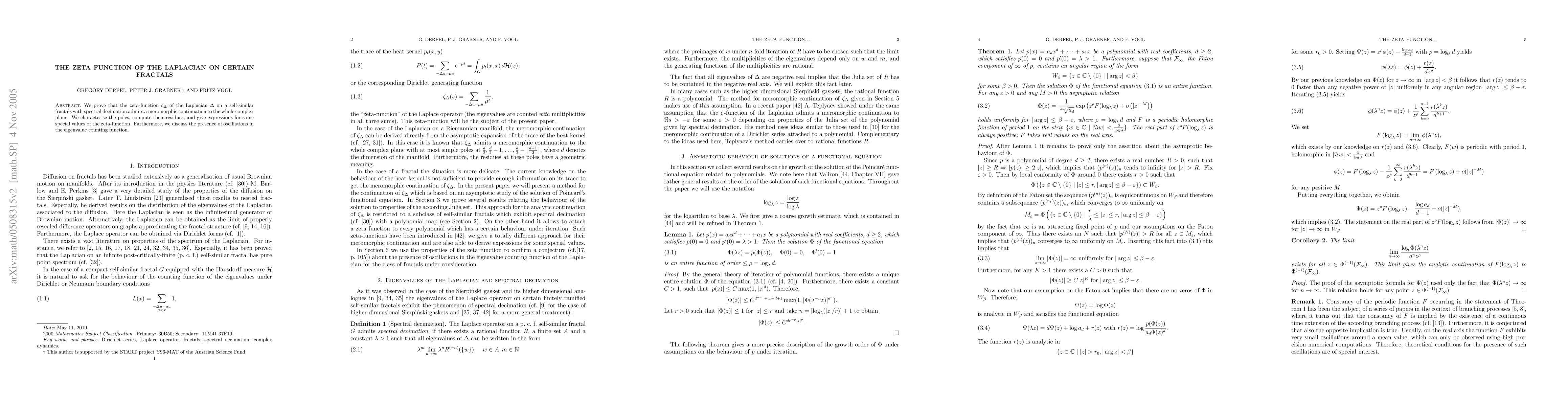 Thumbnail for The Zeta Function of the Laplacian on Certain Fractals
