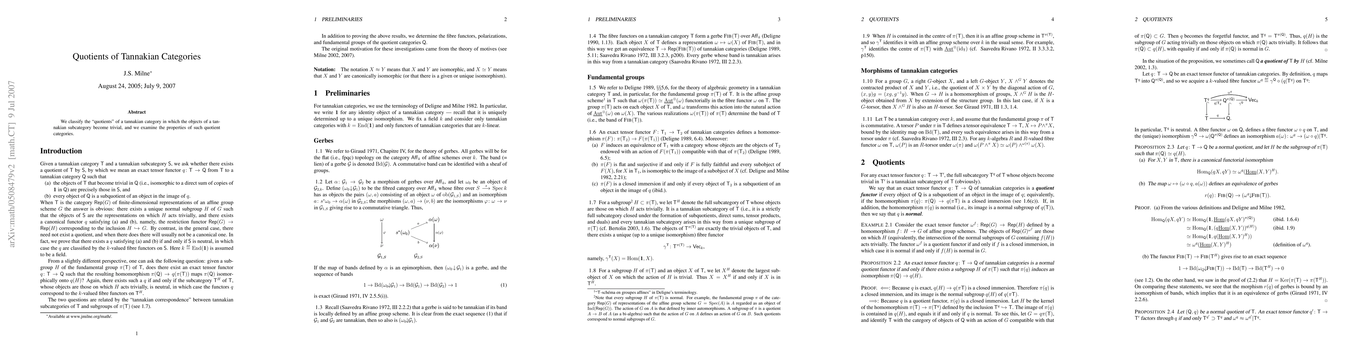 Thumbnail for Quotients of Tannakian Categories