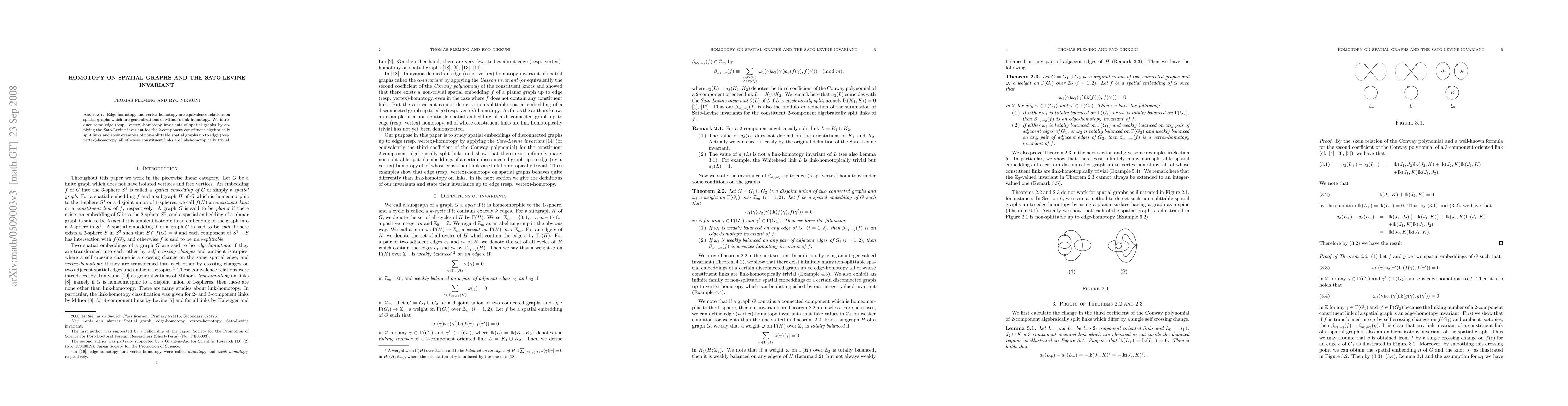 Thumbnail for Homotopy on spatial graphs and the Sato-Levine invariant
