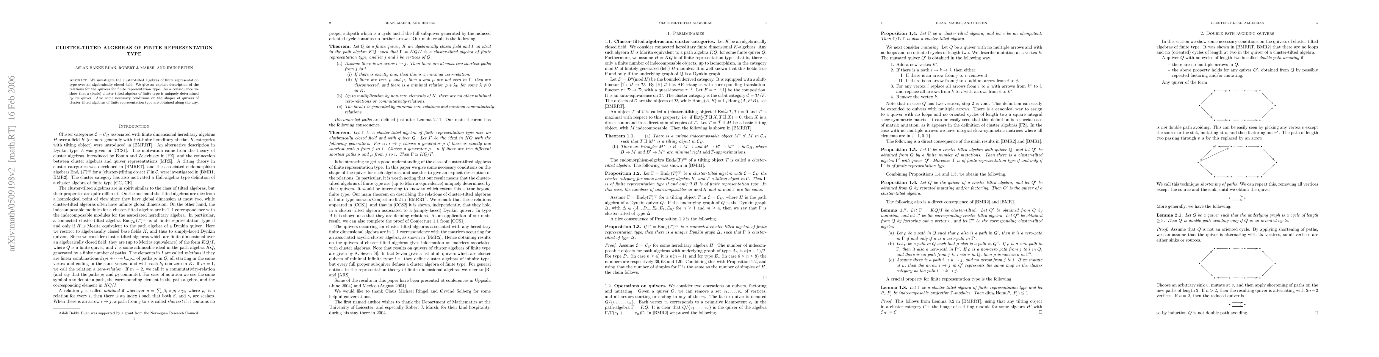 Thumbnail for Cluster-tilted algebras of finite representation type