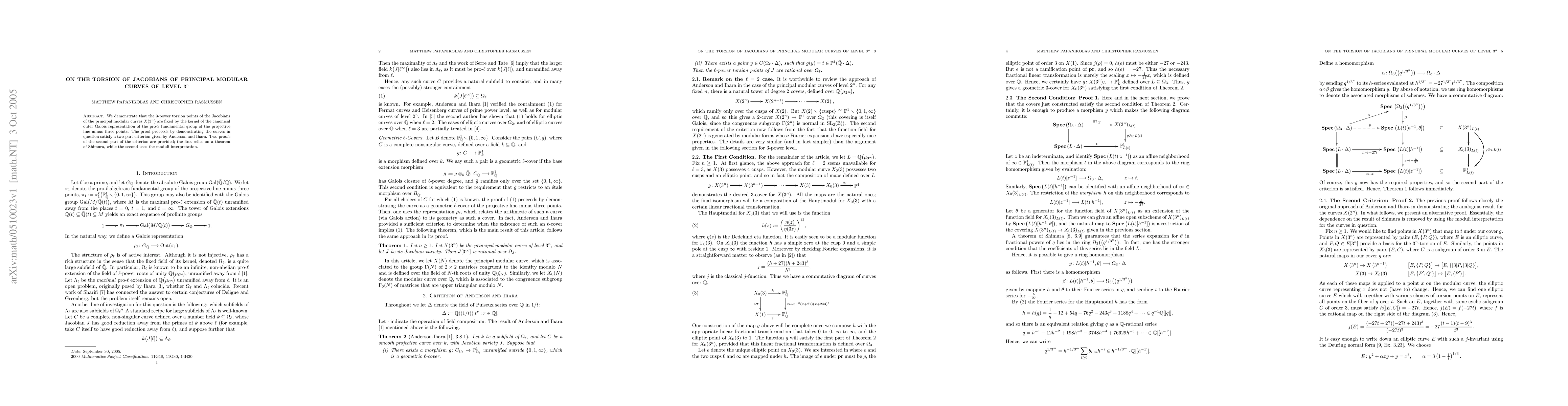 Thumbnail for On the torsion of Jacobians of principal modular curves of level 3^n