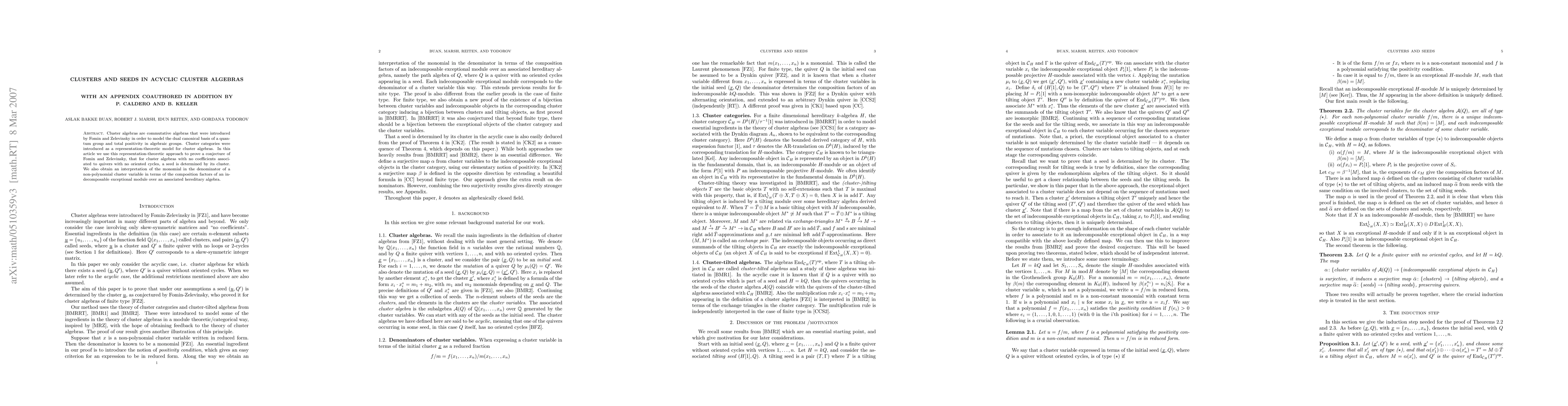 Thumbnail for Clusters and seeds in acyclic cluster algebras