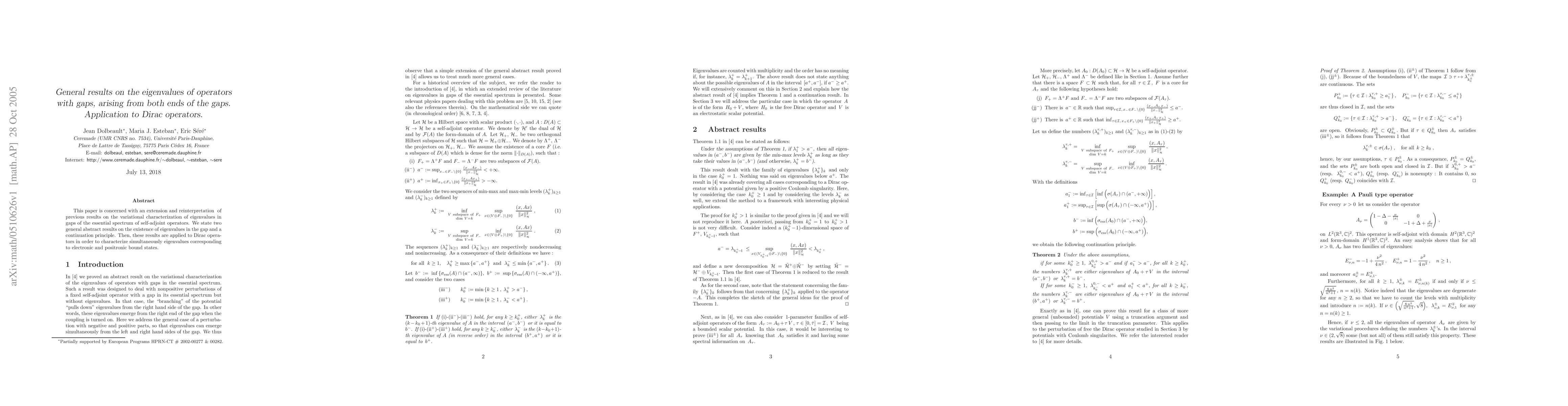 Thumbnail for General results on the eigenvalues of operators with gaps, arising from
  both ends of the gaps. Application to Dirac operators