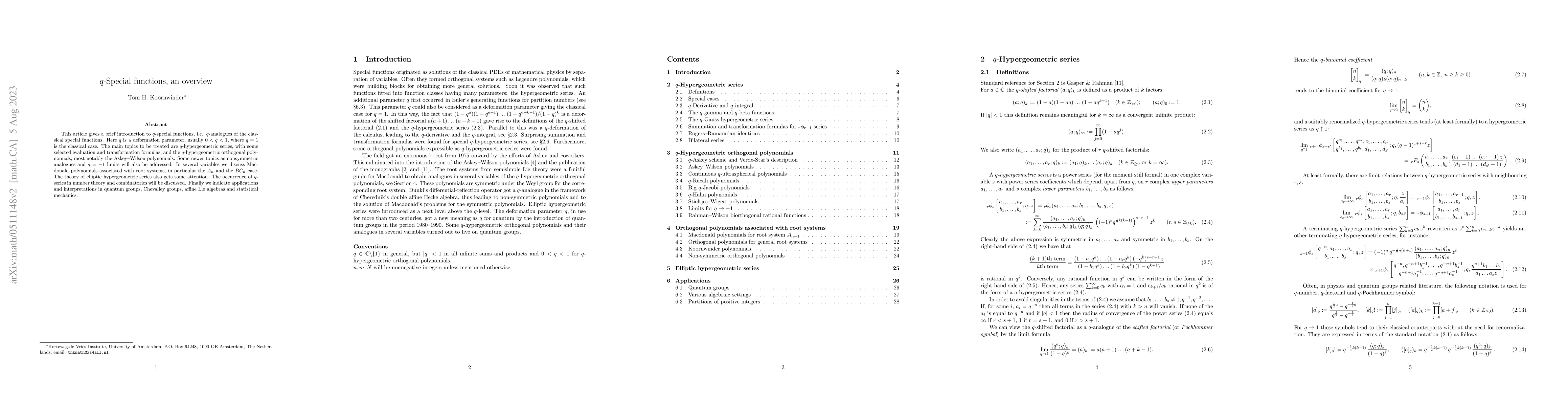 Thumbnail for q-Special functions, an overview
