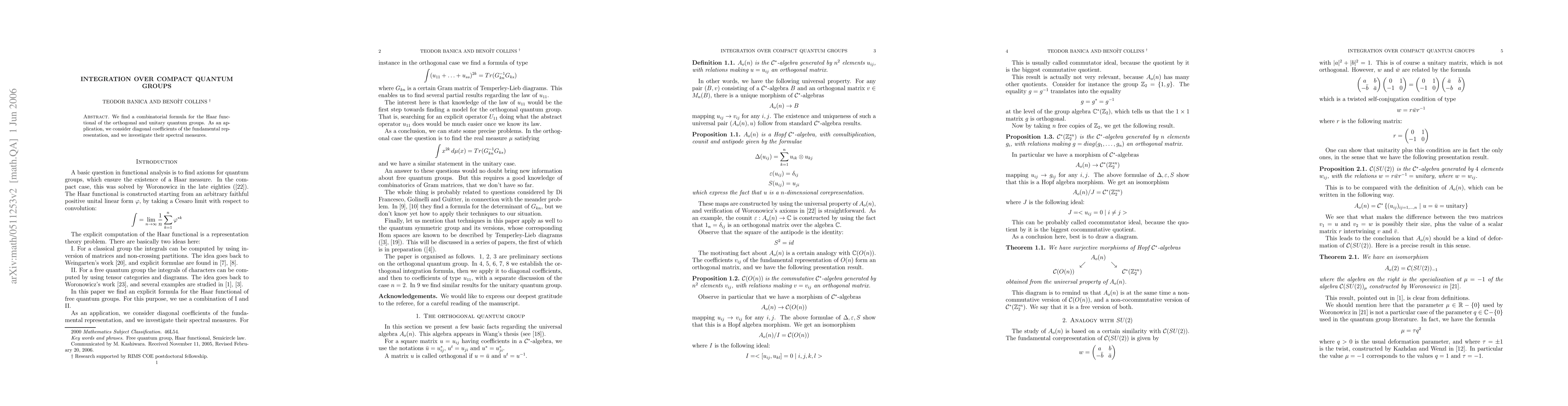 Thumbnail for Integration over compact quantum groups