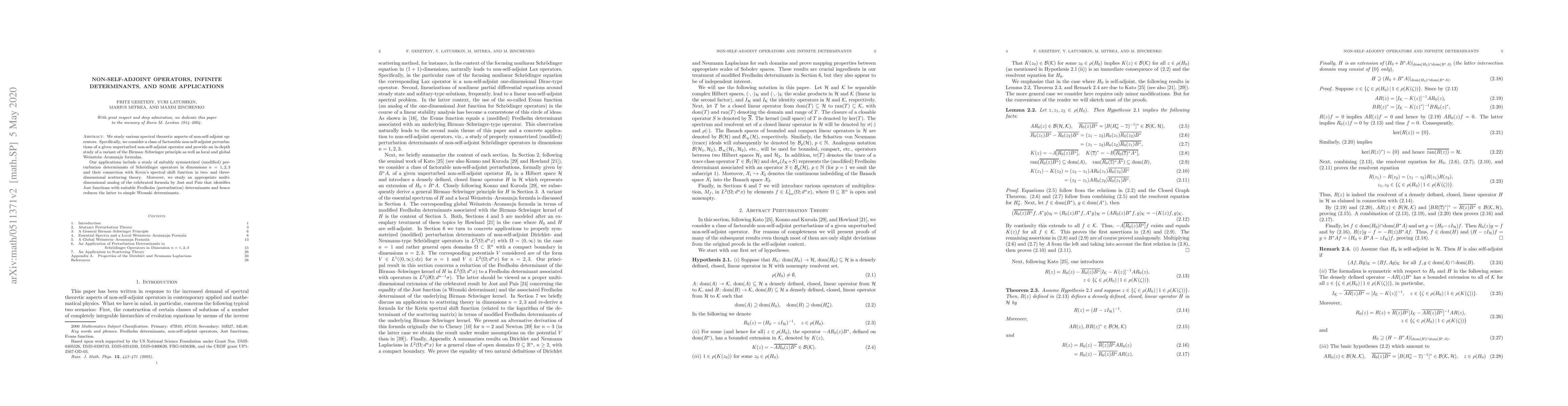 Thumbnail for Non-self-adjoint operators, infinite determinants, and some applications