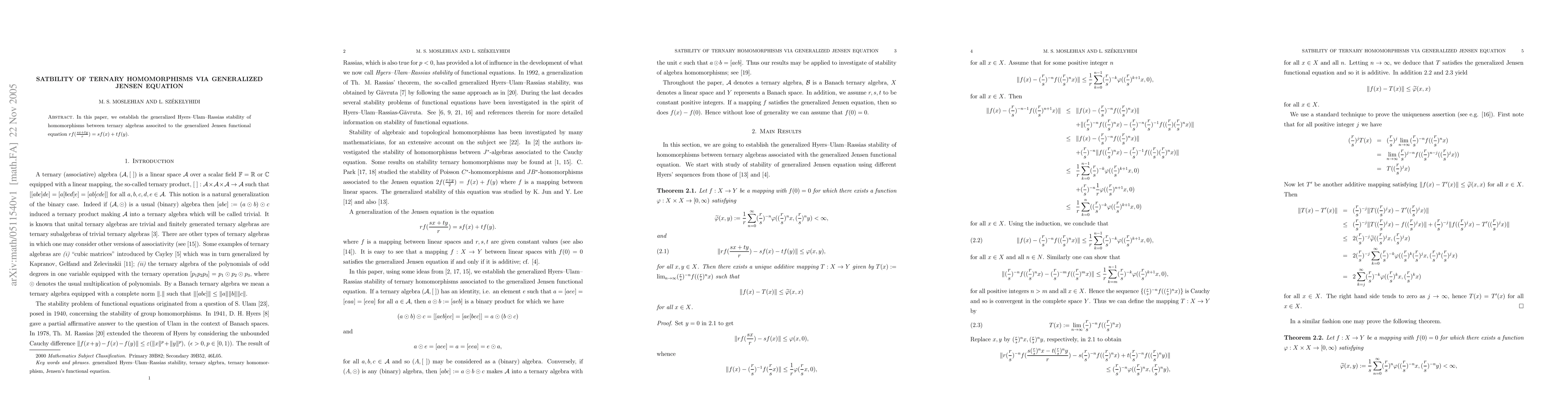 Thumbnail for Satbility of Ternary Homomorphisms via Generalized Jensen Equation