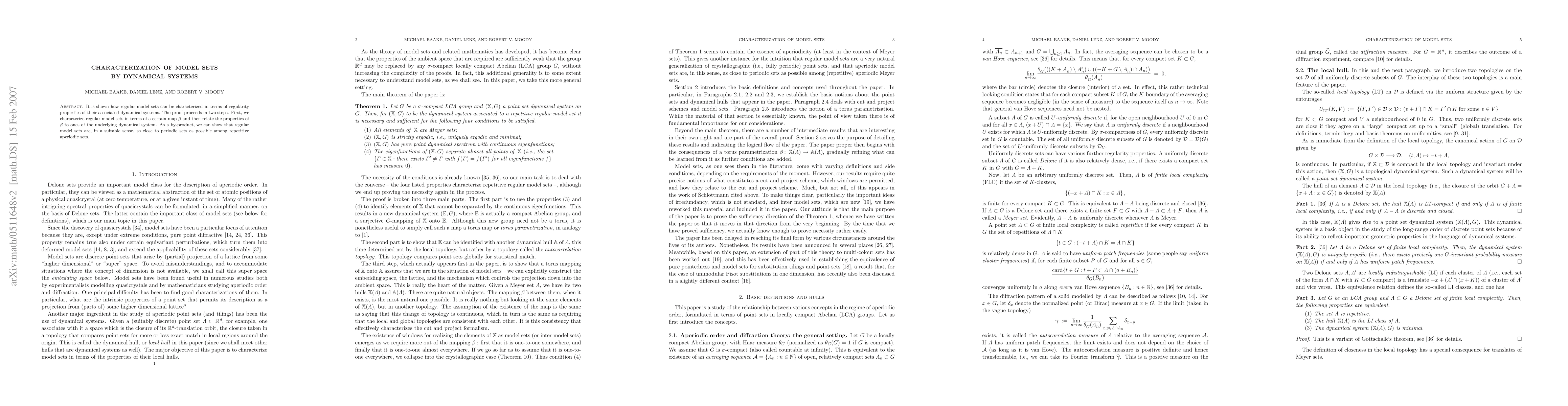 Thumbnail for Characterizations of model sets by dynamical systems