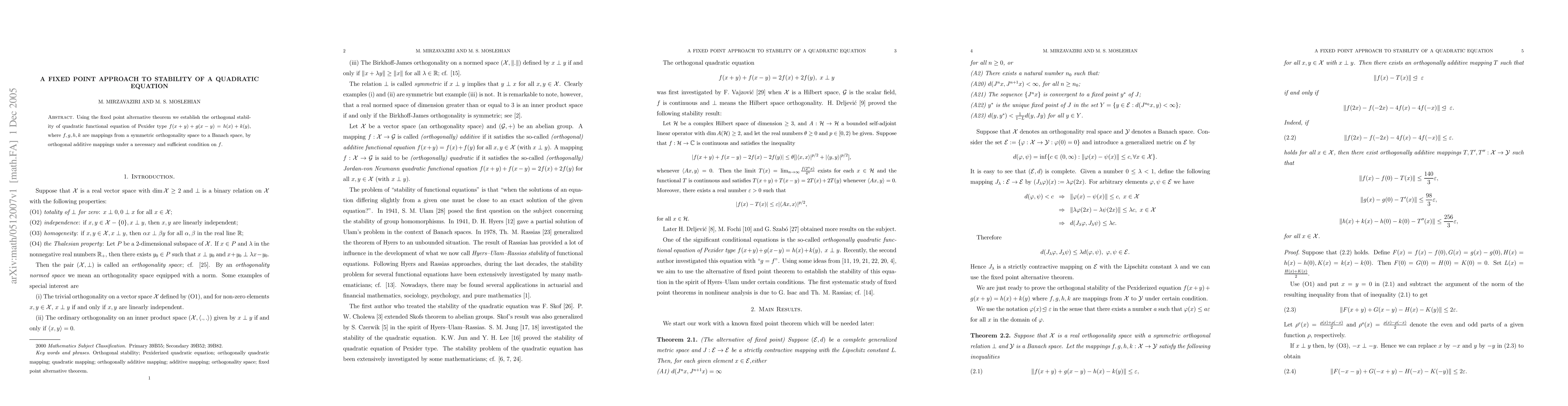 Thumbnail for A Fixed Point Approach to Stability of a Quadratic Equation