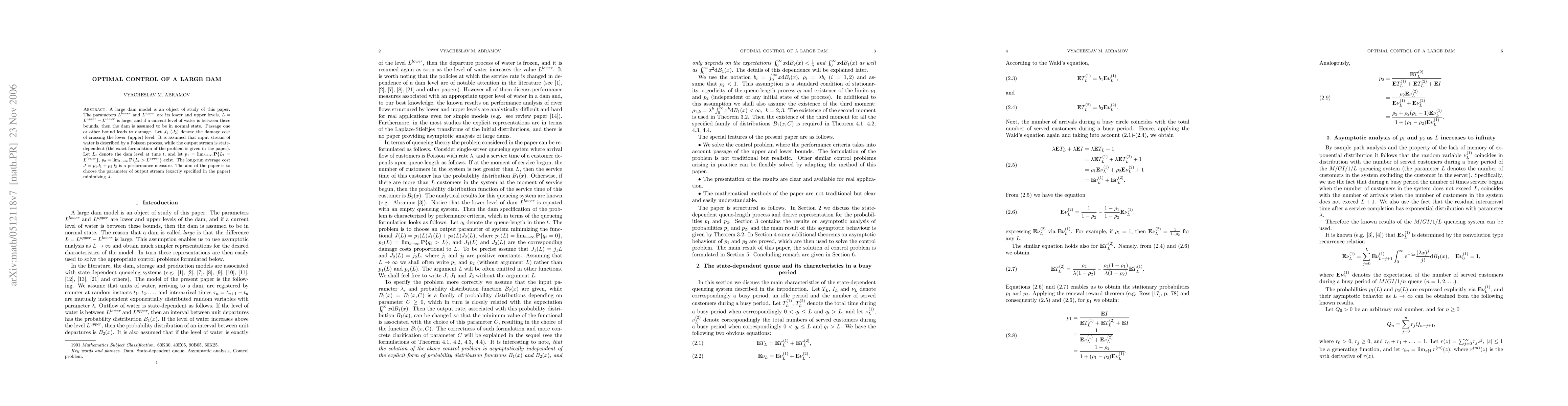 Thumbnail for Optimal control of a large dam