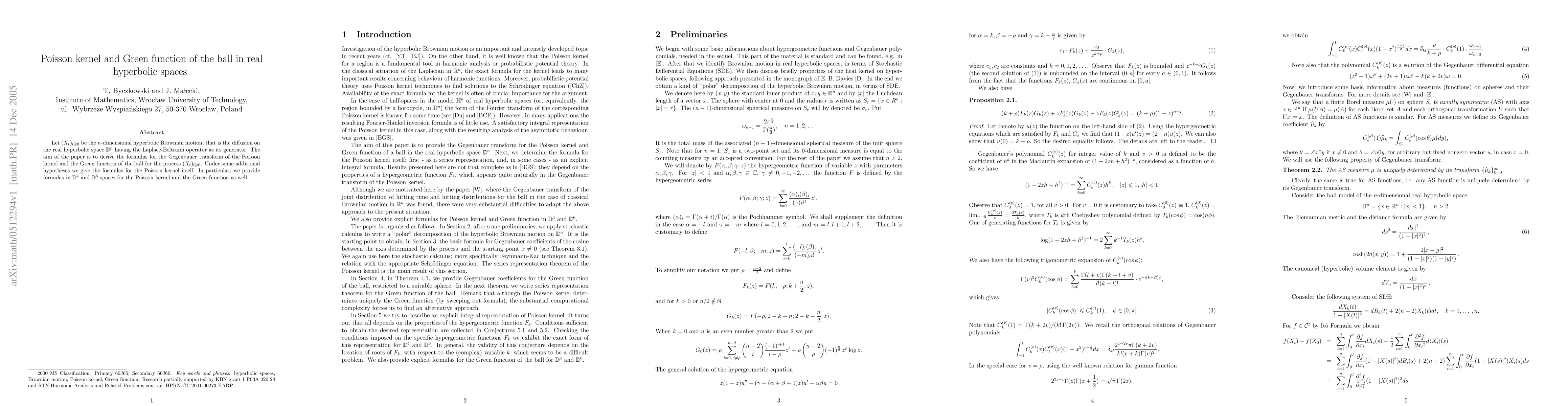 Thumbnail for Poisson kernel and Green function of the ball in real hyperbolic spaces