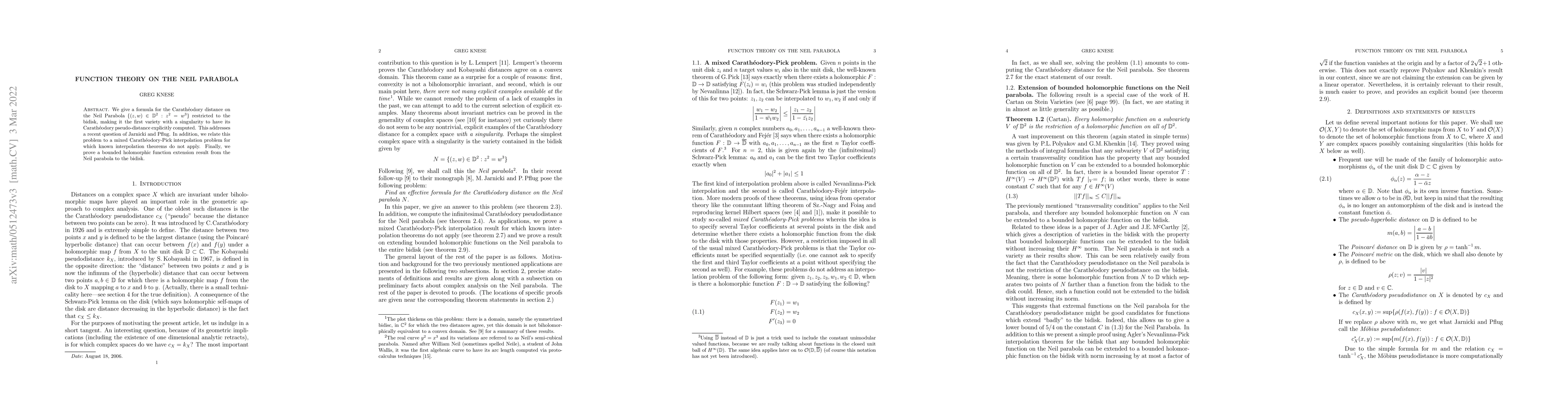 Thumbnail for Function theory on the Neil parabola