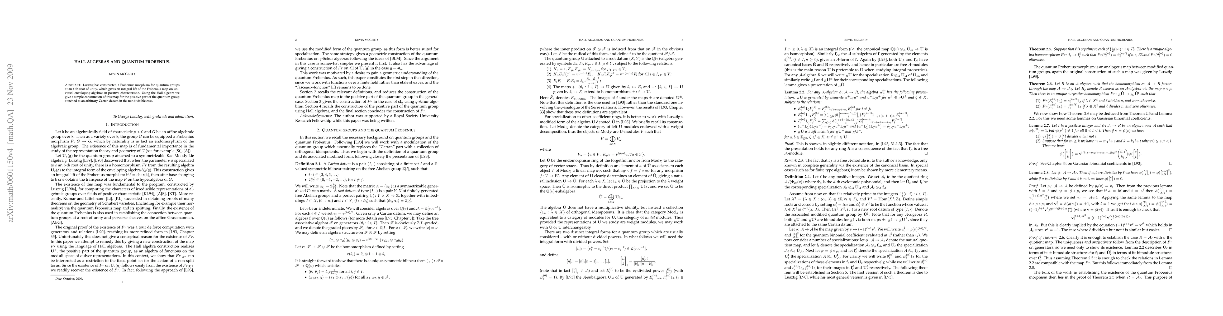 Thumbnail for Hall algebras and the Quantum Frobenius