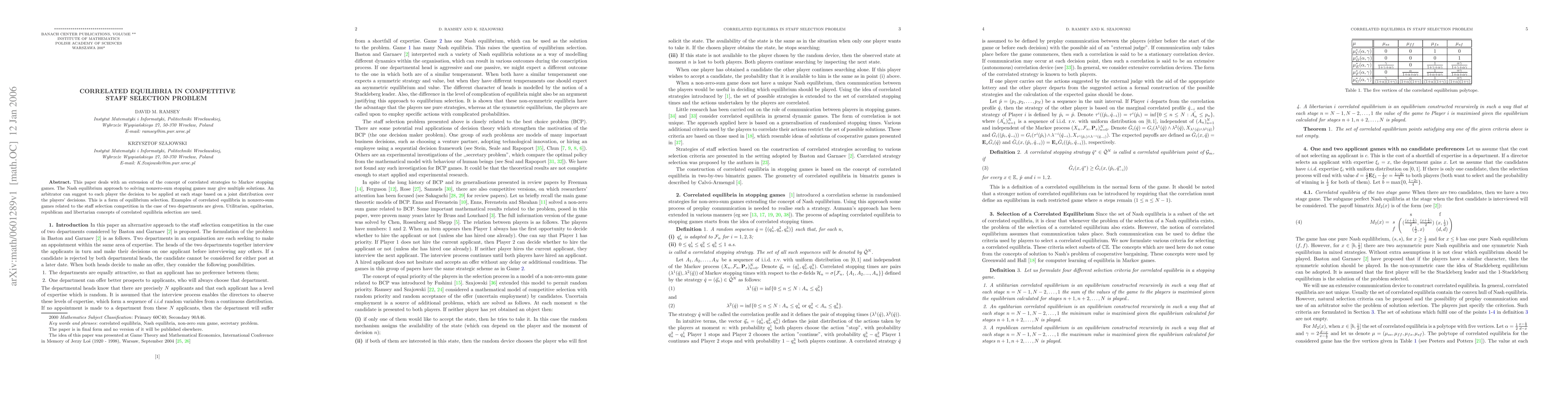 Thumbnail for Correlated Equilibria in Competitive Staff Selection Problem