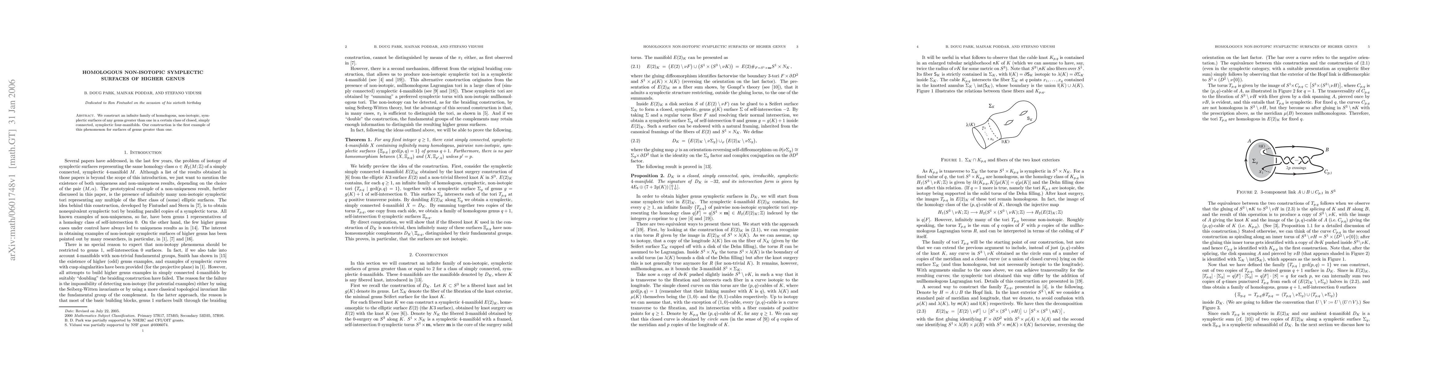 Thumbnail for Homologous Non-isotopic Symplectic Surfaces of Higher Genus