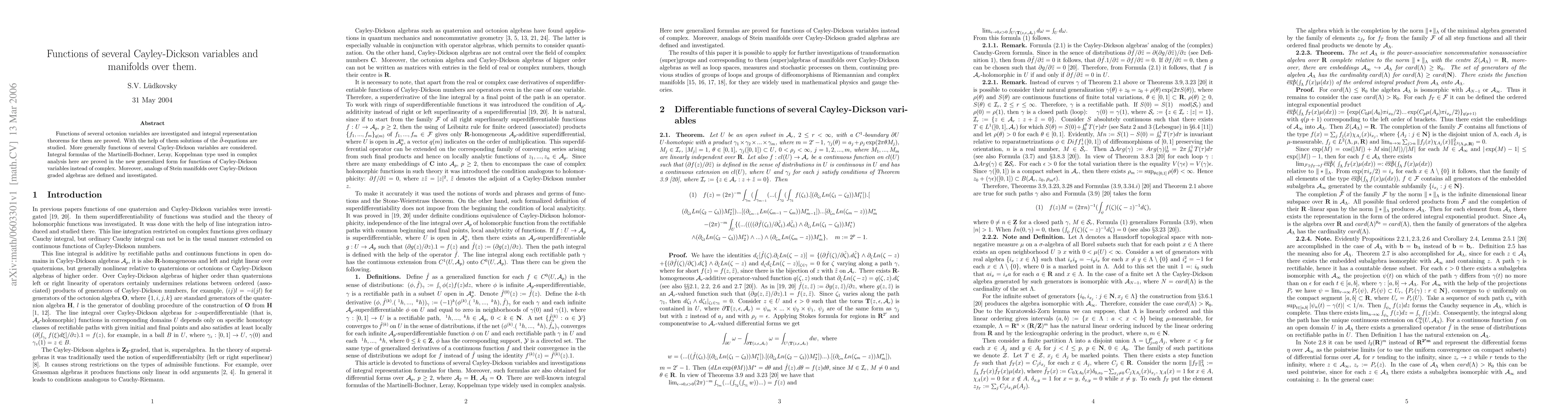 Thumbnail for Functions of several Cayley-Dickson variables and manifolds over them