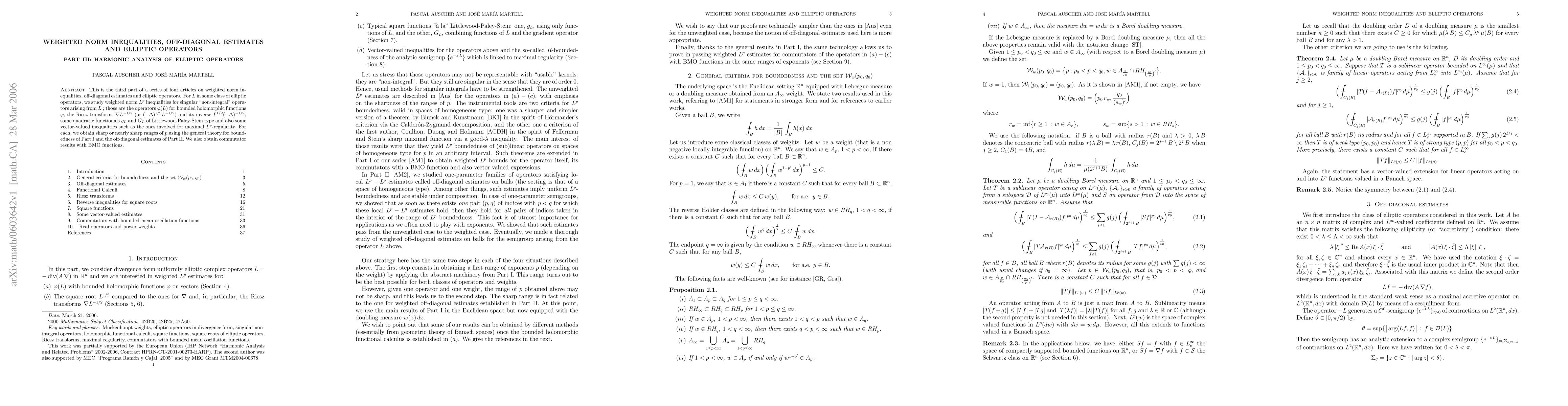 Thumbnail for Weighted norm inequalities, off-diagonal estimates and elliptic
  operators. Part III: Harmonic analysis of elliptic operators