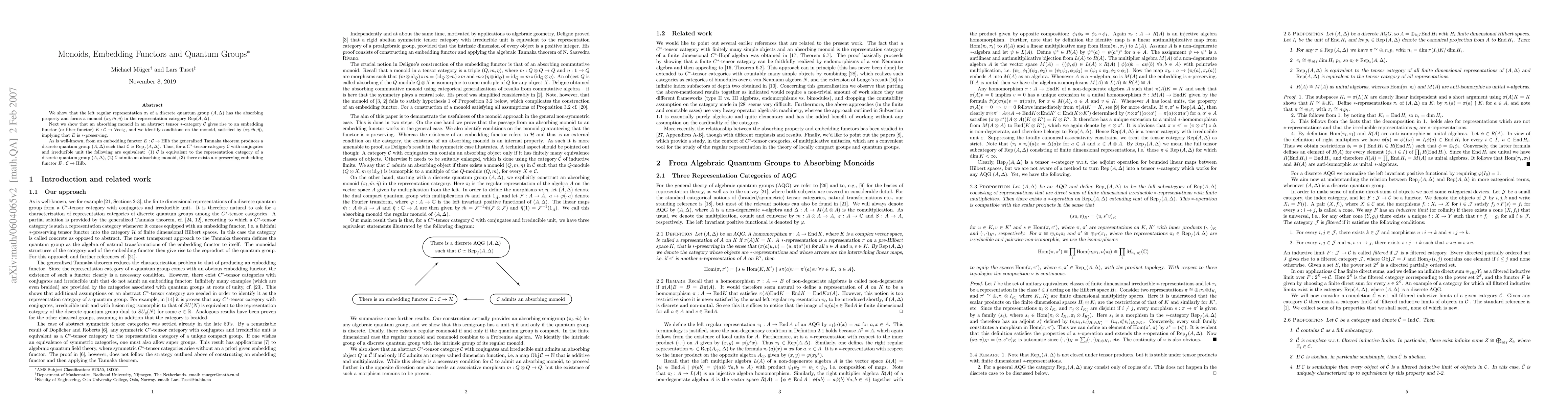 Thumbnail for Monoids, Embedding Functors and Quantum Groups