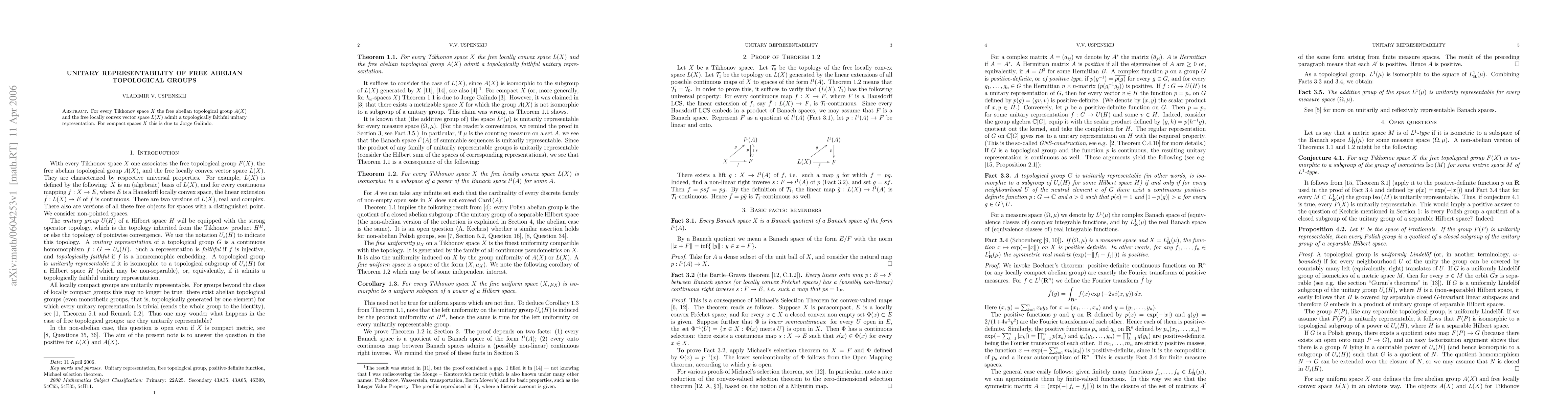 Thumbnail for Unitary representability of free abelian topological groups
