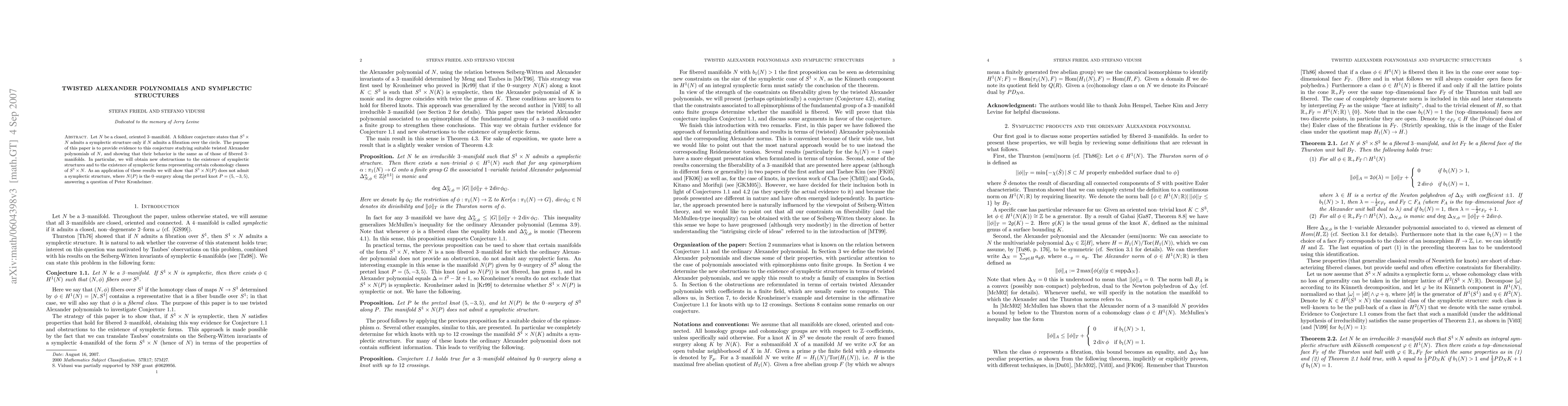 Thumbnail for Twisted Alexander polynomials and symplectic structures