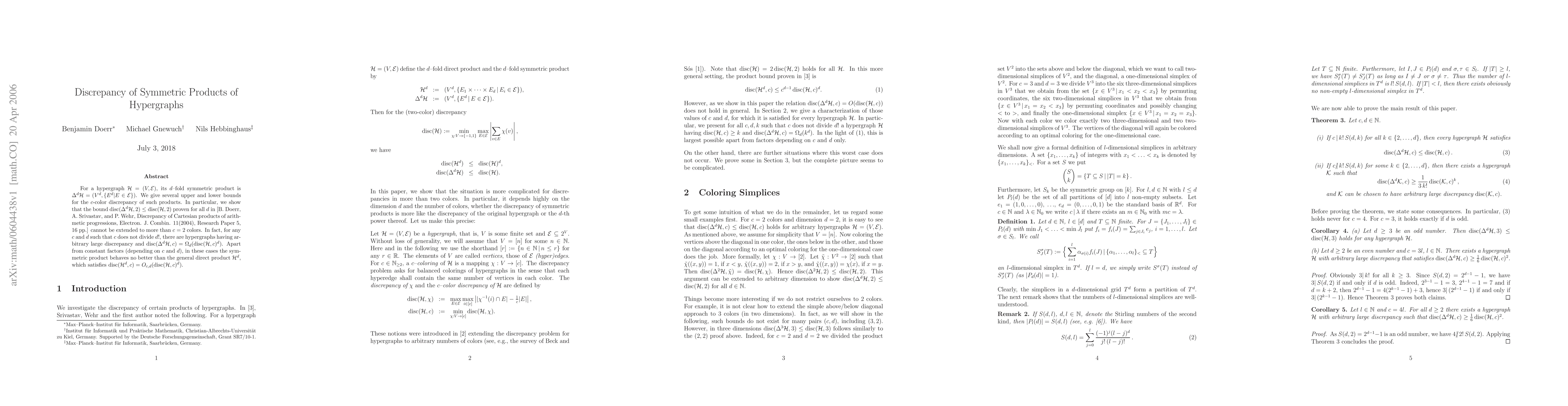Thumbnail for Discrepancy of Symmetric Products of Hypergraphs