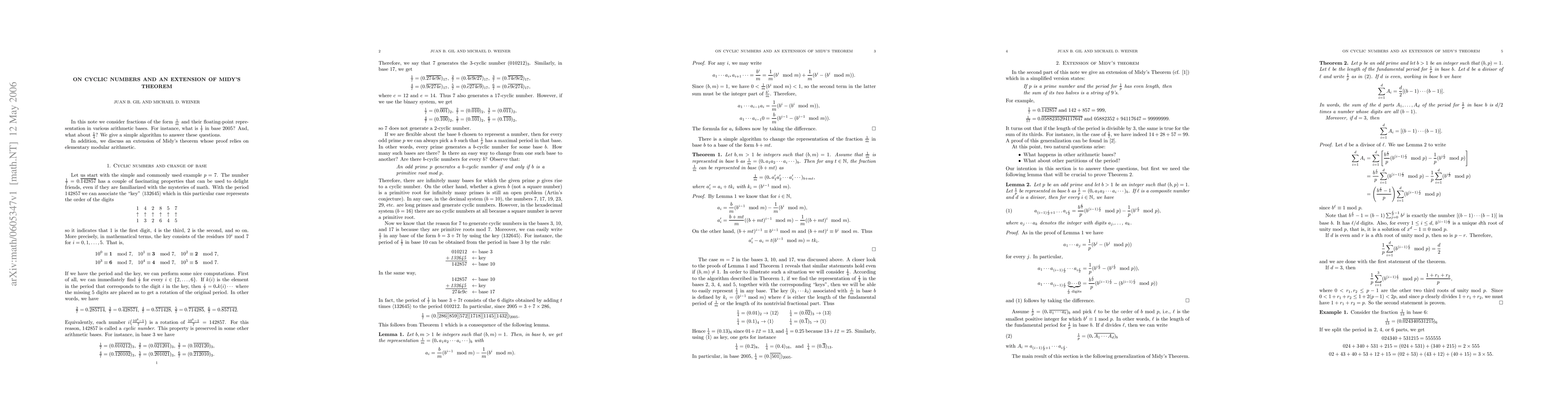 Thumbnail for On cyclic numbers and an extension of Midy's theorem