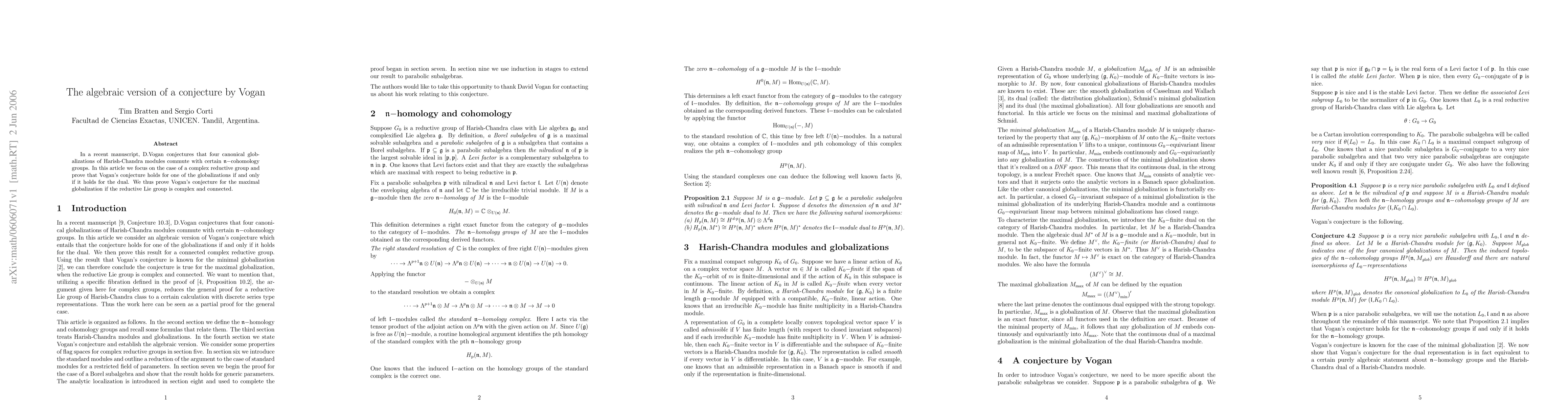 Thumbnail for The algebraic version of a conjecture by Vogan