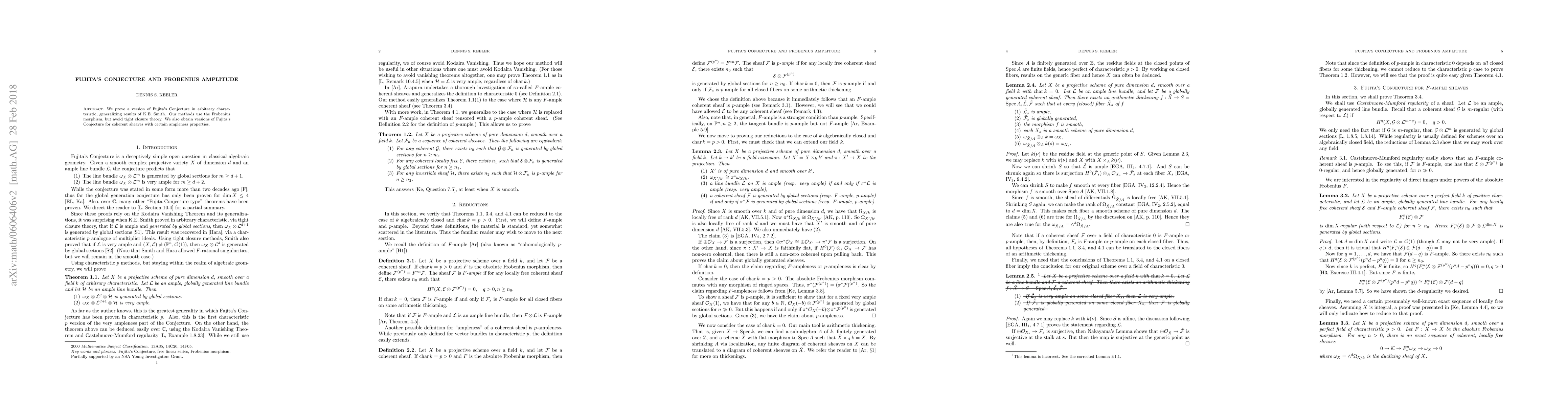 Thumbnail for Fujita's Conjecture and Frobenius amplitude