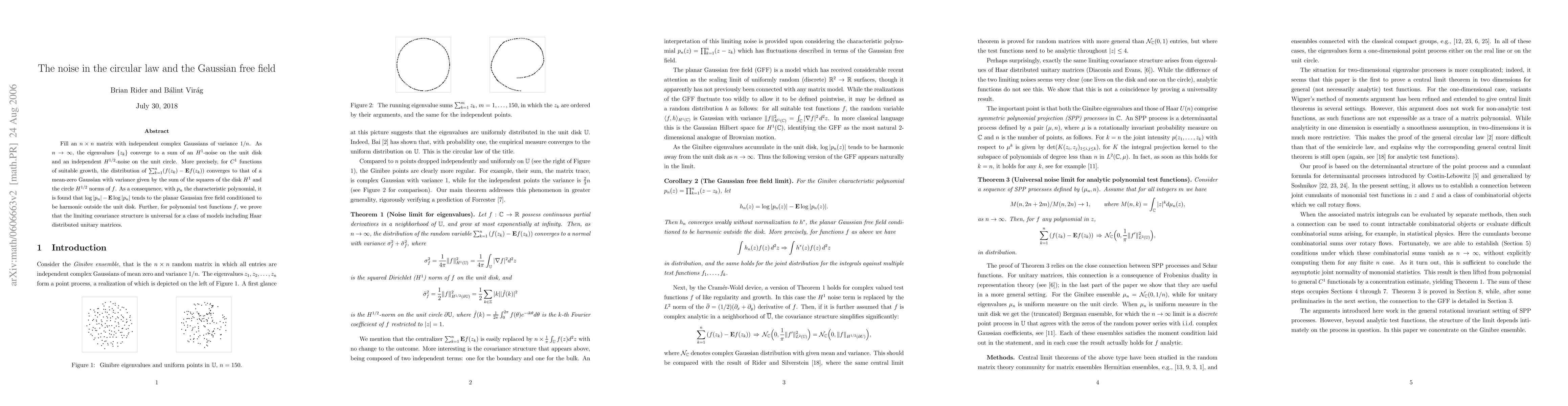 Thumbnail for The noise in the circular law and the Gaussian free field