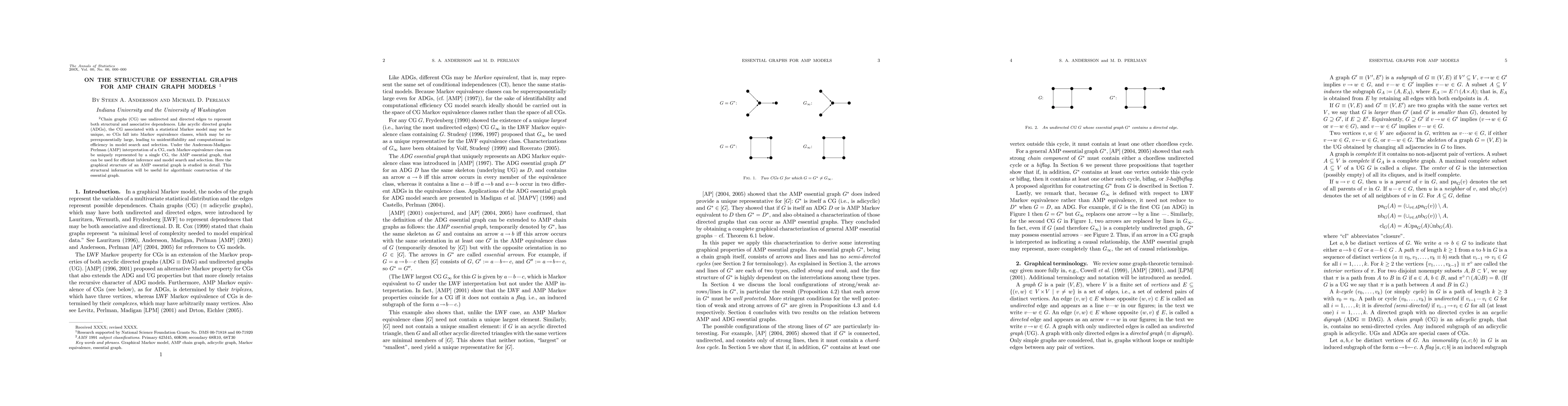 Thumbnail for On the structure of essential graphs for AMP chain graph models