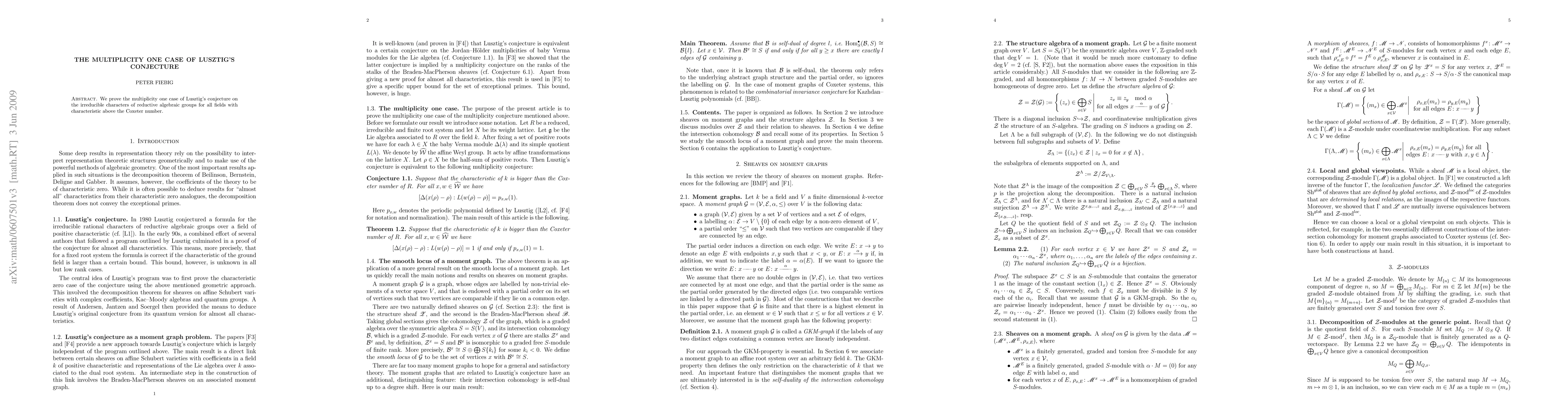 Thumbnail for The multiplicity one case of Lusztig's conjecture