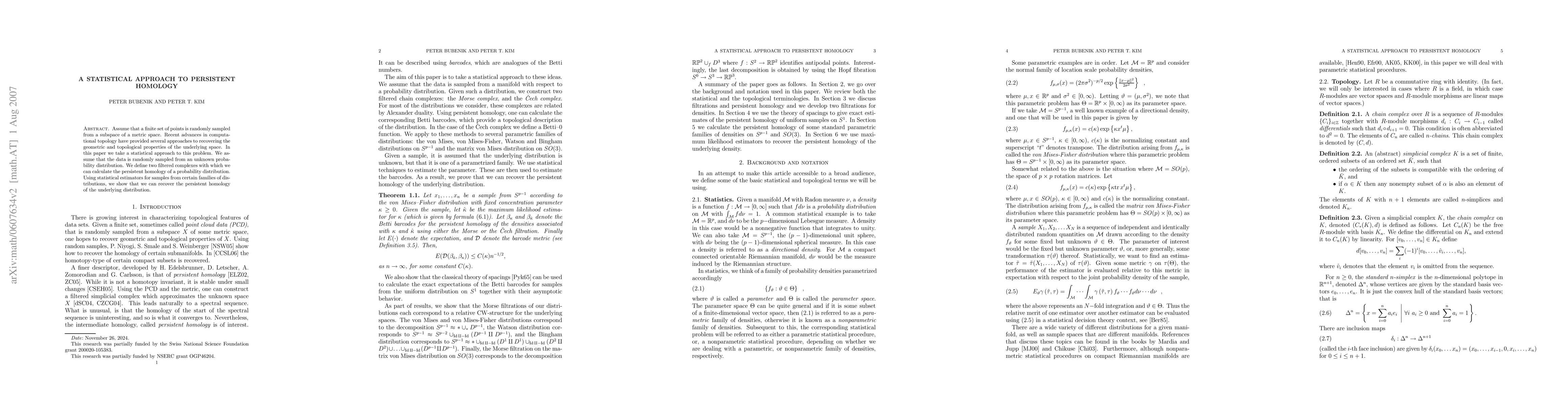 Thumbnail for A statistical approach to persistent homology