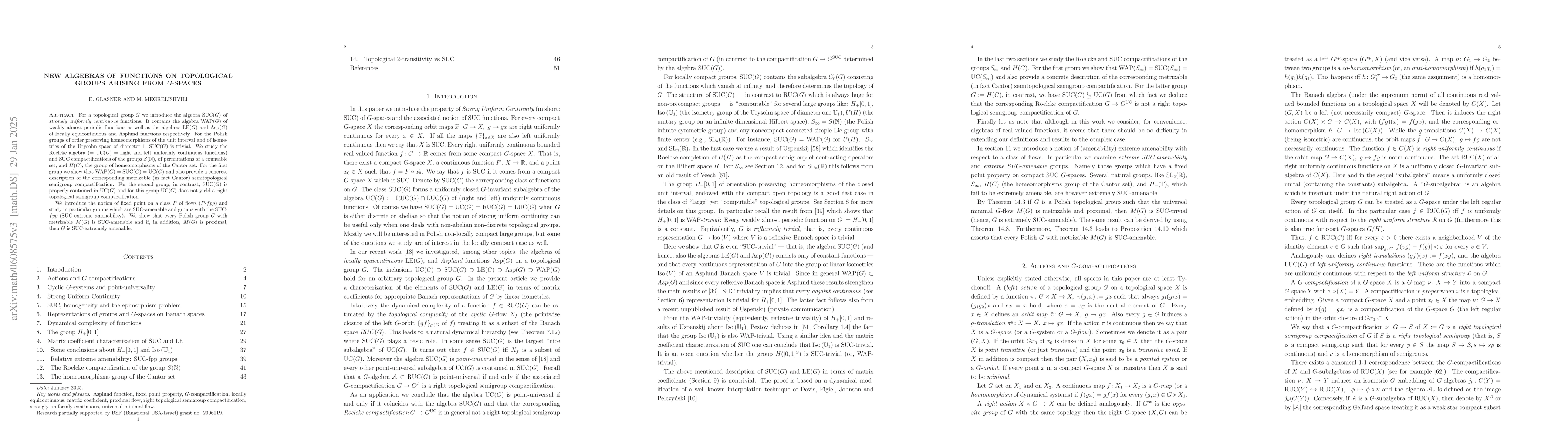 Thumbnail for New algebras of functions on topological groups arising from G-spaces